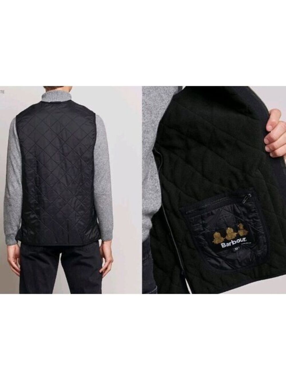 Size M - Barbour Men's Navy Polarquilt Zip-In Vest - Picture 2 of 9